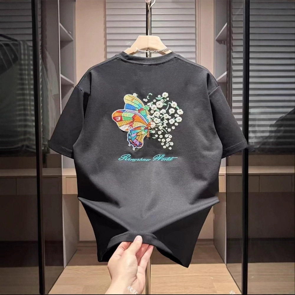 2025 Summer New Color-changing Butterfly Heavy Designer Shirt Embroidery Designer Hoodie Short Sleeve T-shirt For Men Ins Trendy Brand Versatile Round Neck Sleeve