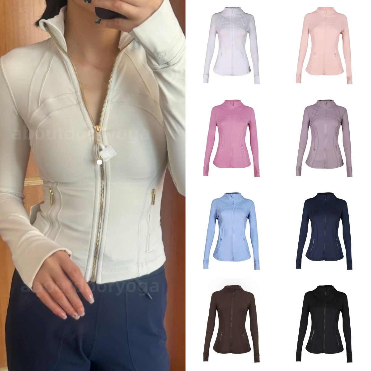 2026 Yoga Gold Zip yoga Jacket Set Cropped Length luxury Jackets Leggings yogawomen jacket Women Jacket Sweatshirt Fashion yogawomen Luluity Lemonion sets jackets