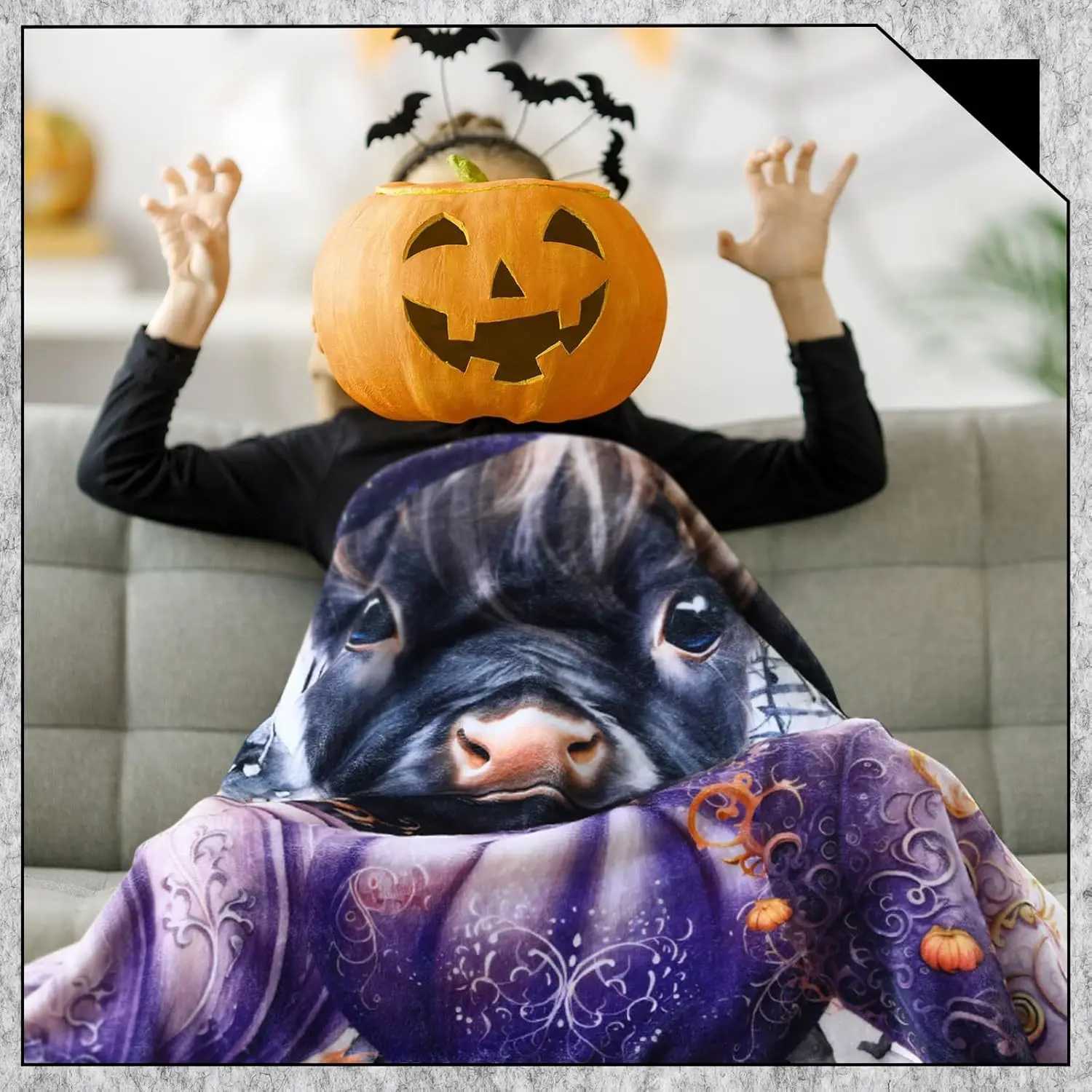 Plush Warm Fleece Blankets for Women Men Girls Halloween Throw Blanket Cute Baby Highland Cattle Witch Flannel Blanket Soft C251011