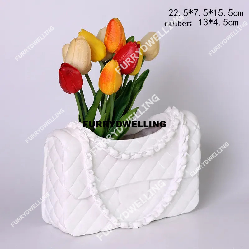 Simple Shape Home Dwe74 Tabletop Personalized Solid Color Chain Bag Dry Flower Basket Decoration Vase White Black Pink