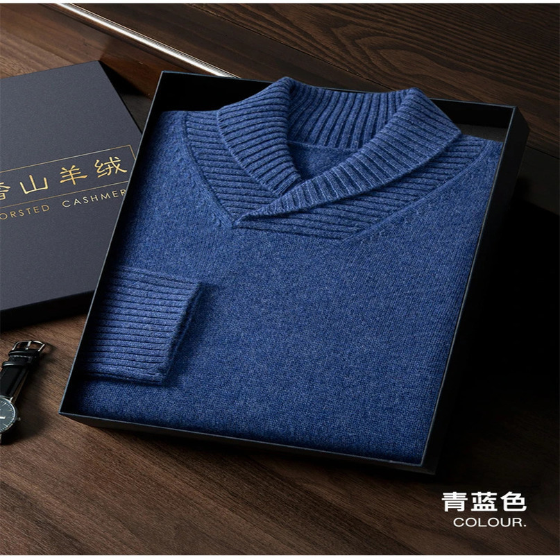 Thick Sleep Fashion Olive Henley Collar Pure Cashmere Sweater Mens AutumnWinter Comfortable Warm 241115