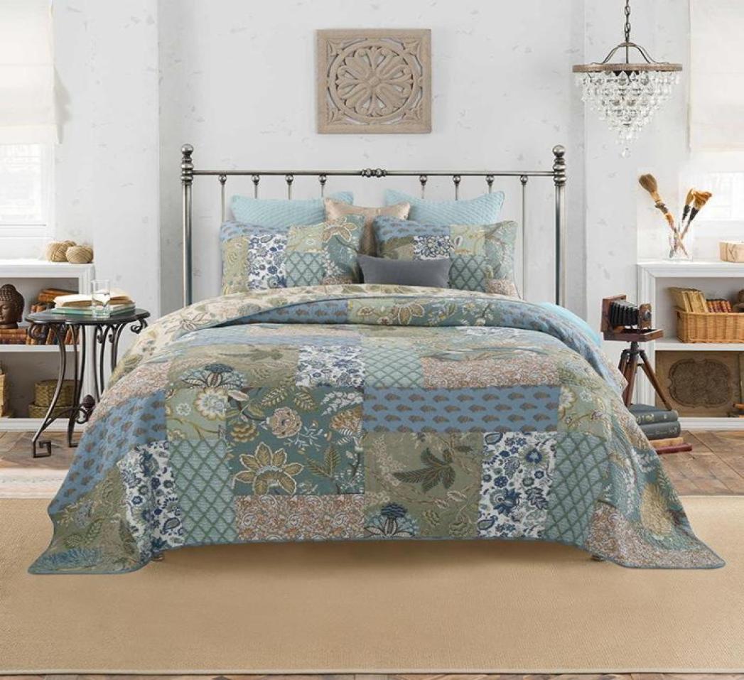Shabby Chic Floral 3 Pieces Patchwork Bedspread Pillow shams Sumer Quilts Set Queen King size 100 Cotton Reversible Ultra soft15200768