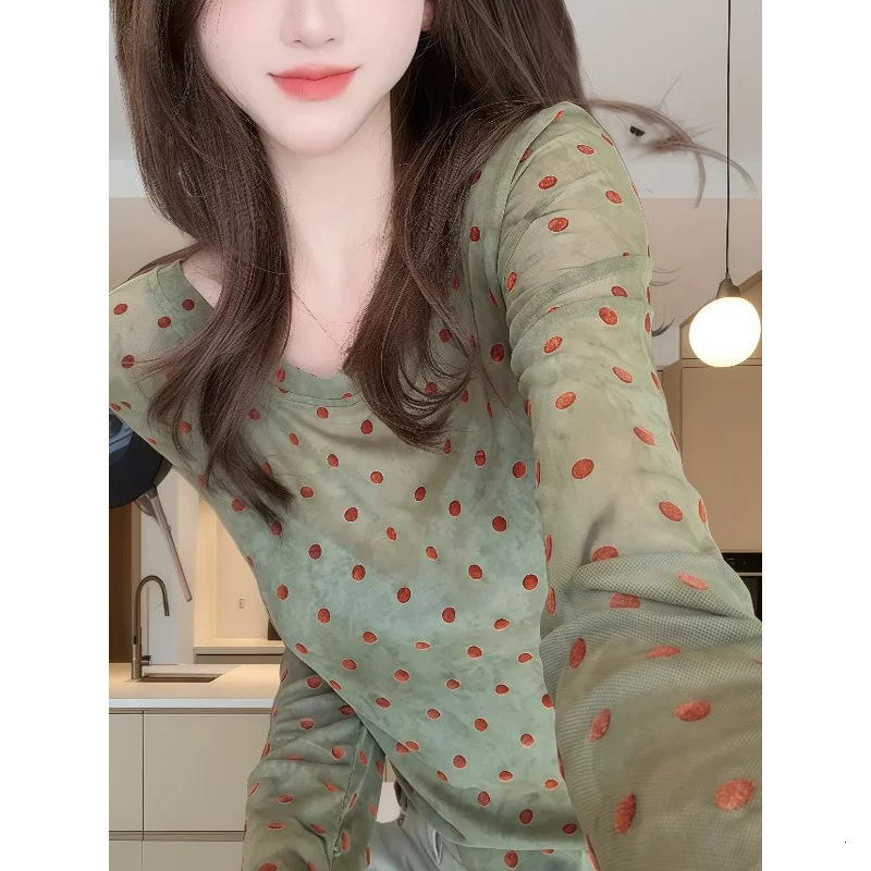 Spicy Girl Short Polka Dot Long Sleeve Designer Hoodie Sun Protection T-shirt For Women Summer Design Sense Niche Breathable Designer Shirt Air Conditioning Shirt