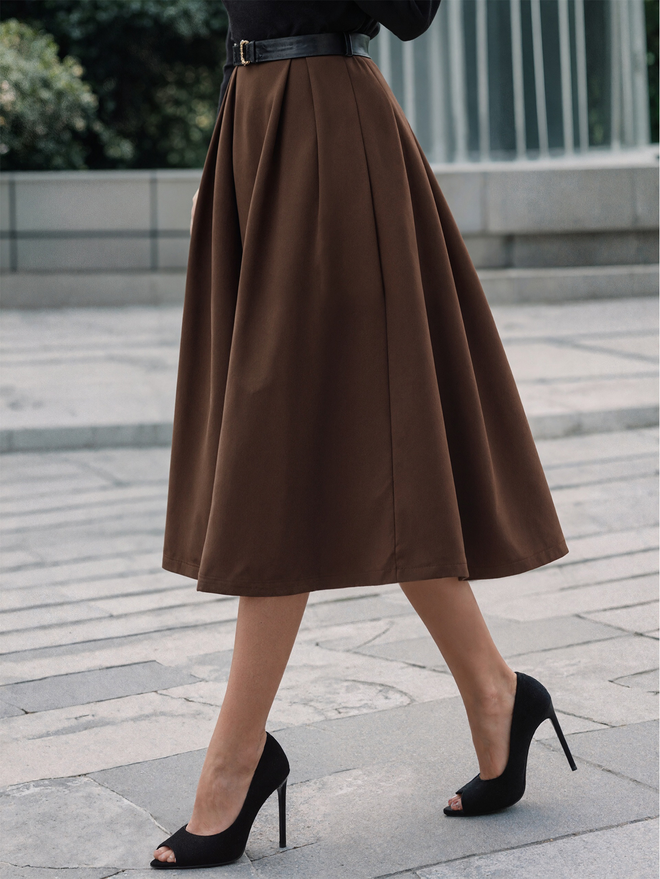 Women's Autumn Winter Casual Midi Skirt - French Elegant Office - Wear Solid Color Skirt-CF55146