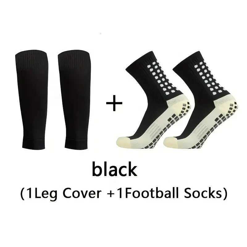 2 Pairs Set Professional Training Breathable Football Socks Men Women Nonslip Silicone Soccer Socks With Leg Cover Sports SetW251011