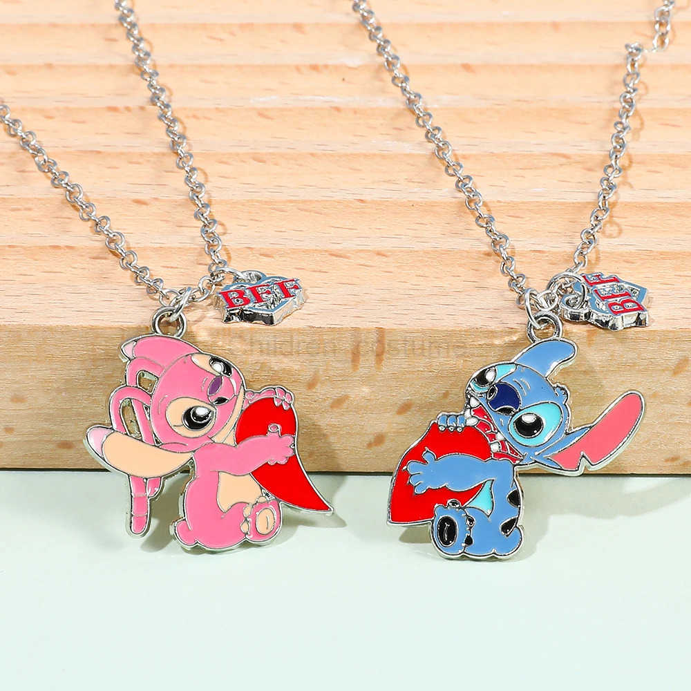 Disney Stitch Angel Couple Necklace Set Interlocking Heart Pendants Matching Love Gift for Couples Best Friends H251011