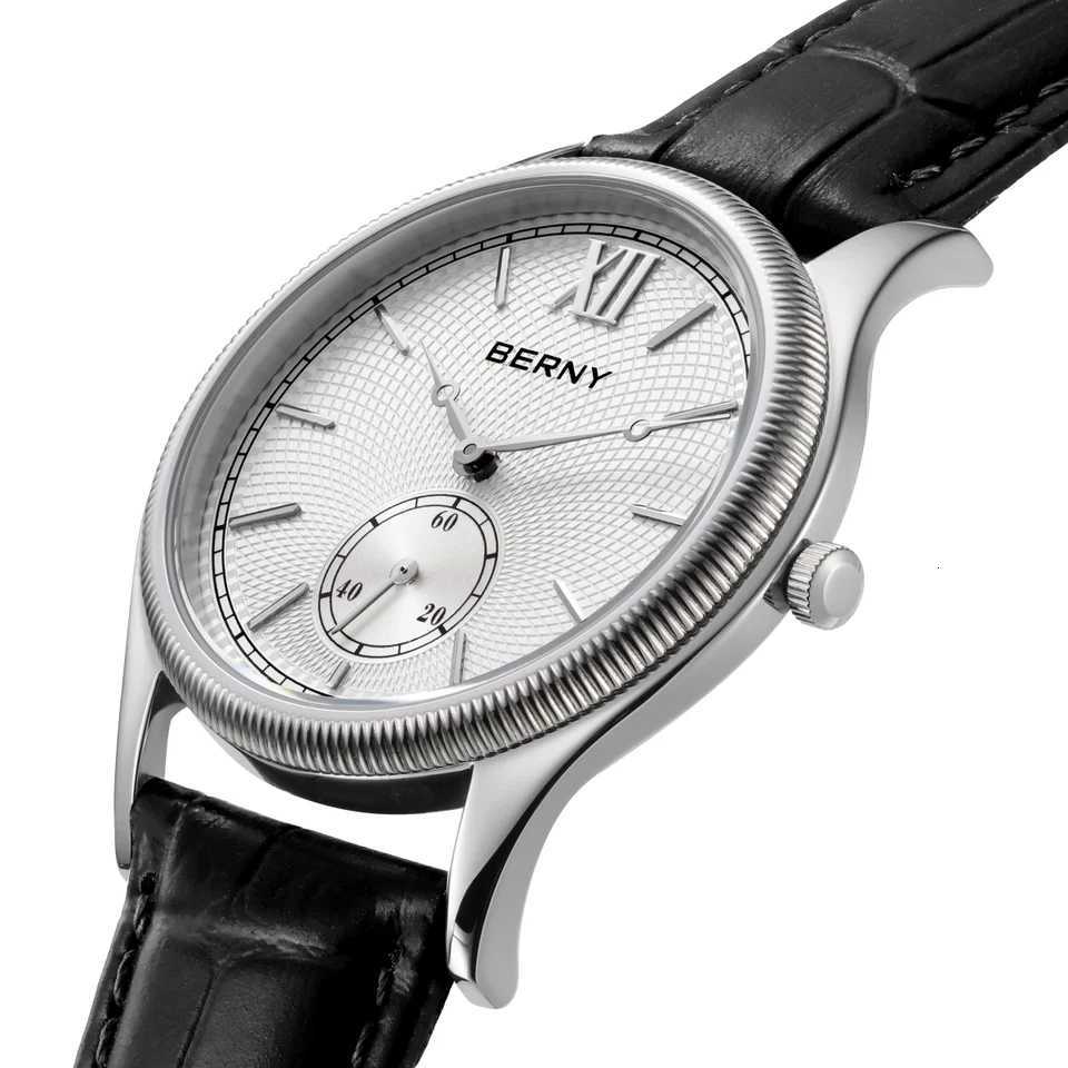 BERNY Mens Watches Luxury Classic Stylish Dress Quartz Watch UltraThin Stainless Steel Case Elegance Leather Strap Wristwatch D251011