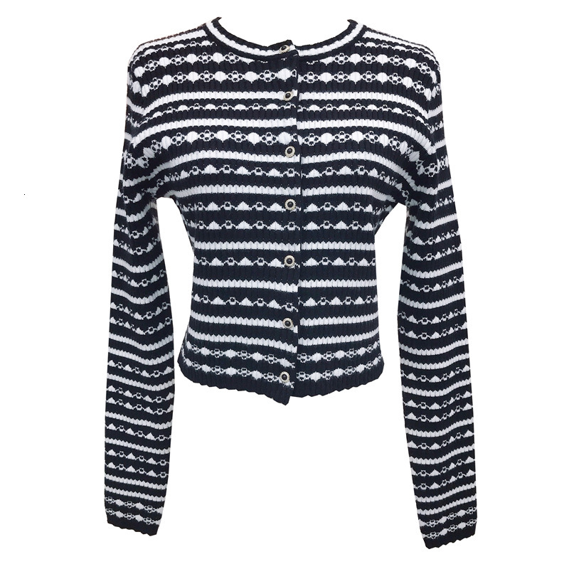 2025 autumn and winter new black and white color polka dot cardigan designer's new retro style fashion round neck rhinestone button high waisted 