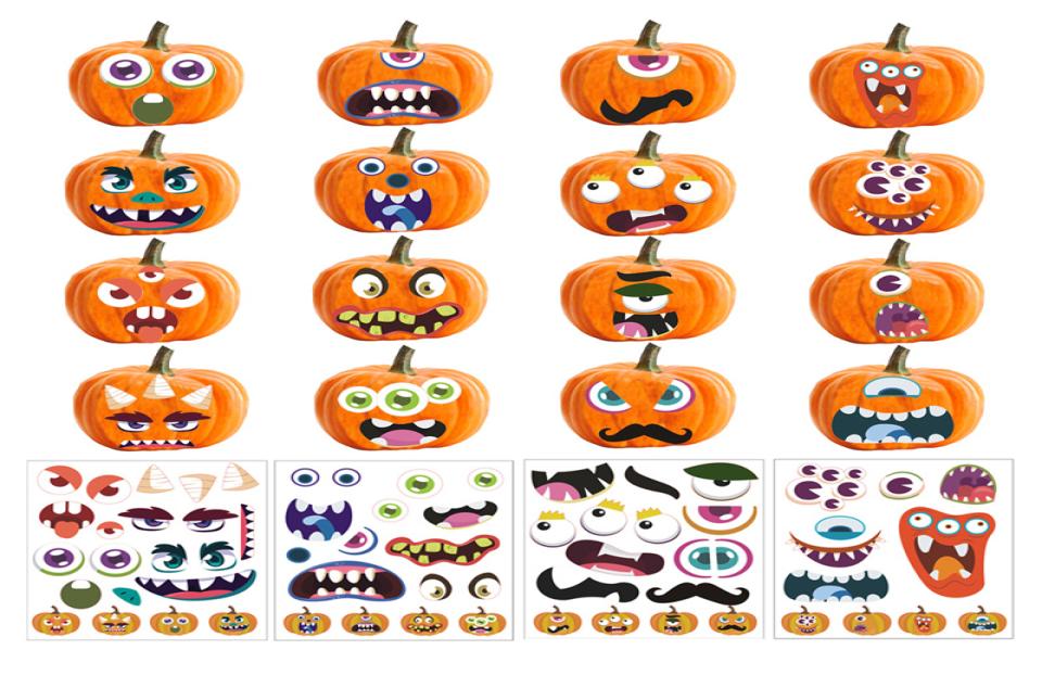Halloween mask stickers 24x28cm party make a face Pumpkin decorations Sticker Home Decor Kids Decals DIY Halloween Decoration5202449