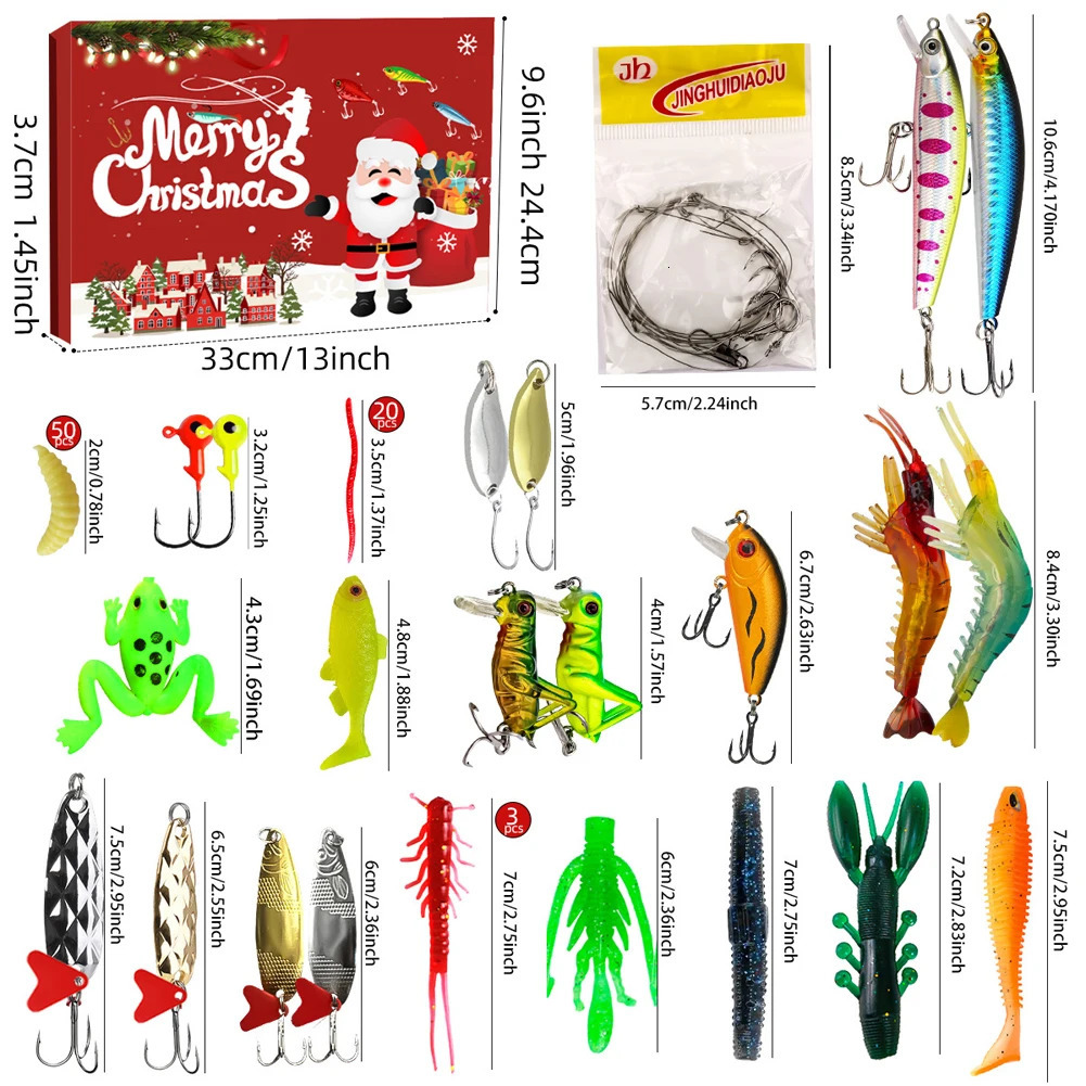 Fishing Tackle Advent Calendar Festival Theme Christmas Fishing Baits Gift Box 3D Realistic Fishing Lures Box for Adult Kids 251009