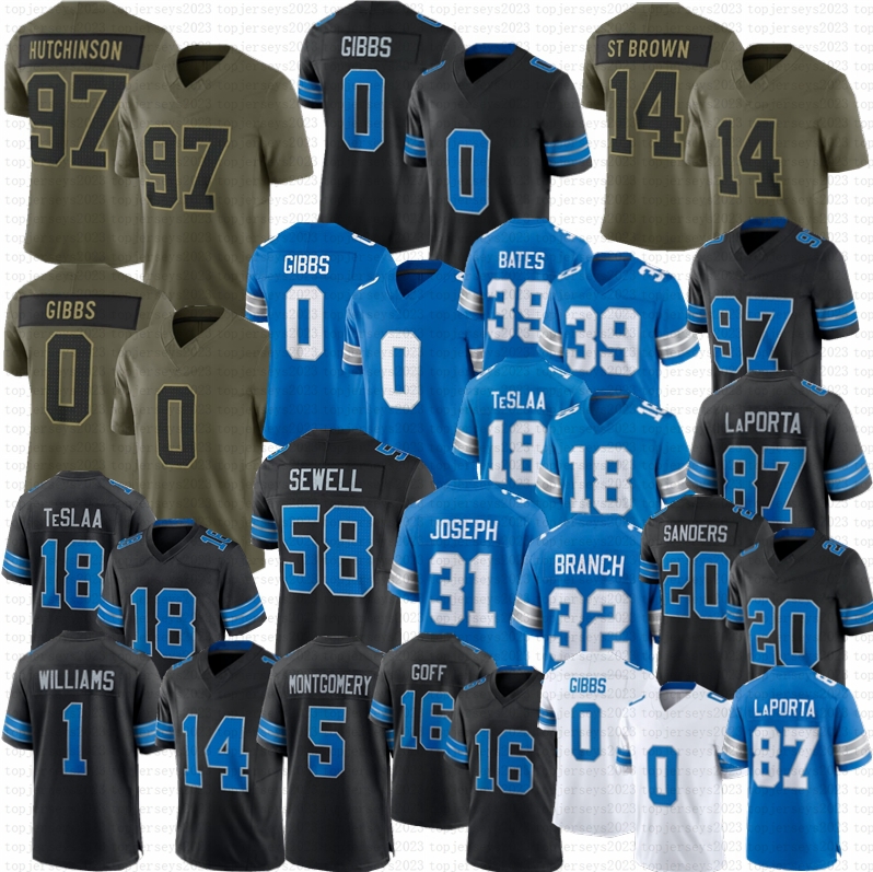 Jahmyr Gibbs Jared Goff Football Jersey Amon-Ra St. Brown Sam Laporta Barry Sanders Williams Campbell Montgomery Sewell TeSlaa Brian Branch Anzalone Bates Joseph
