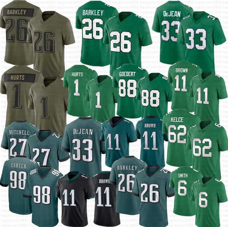 Saquon Barkley DeVonta Smith Kelly Green Jalen Hurts Aj Brown Jersey Jason Kelce Davis Jalen Carter Dawkins Goedert Graham DeJean Mitchell Trotter Jr