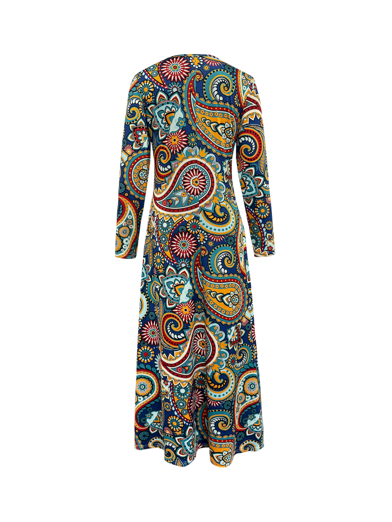 Women's Autumn Winter Fashion Paisley Print Maxi Dress - Casual Versatile Floral Dress-CF51073