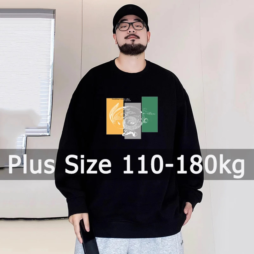 Plus Size Oversized Men Tops Autumn Pullovers Sweatshirts 6XL 7XL110180kg Man Round Neck Long Sleeve Printed Big Clothing 250214