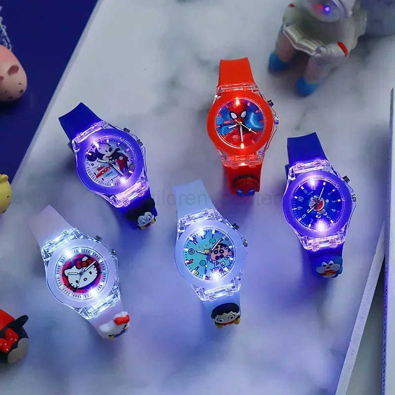 Disney Fashion Minnie Childrens Watch Mickey Mouse Childrens Flash Light Cartoon Figure Doll Boys Girls Birthday Gifts H251011