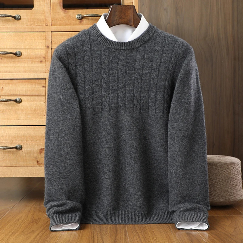 100% cashmere mens round neck cardigan autumn and winter thick sweater with business leisure facilities 241115