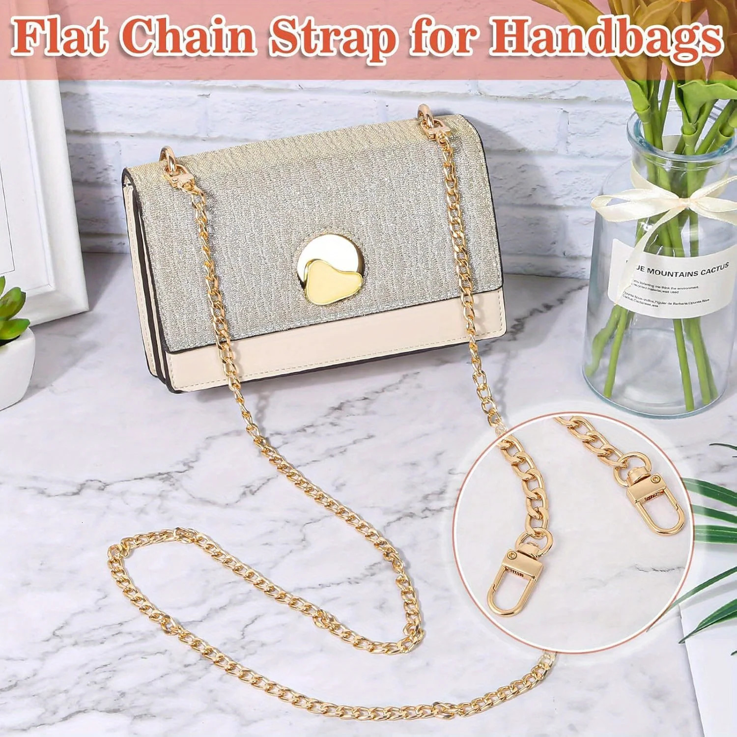 40140cm Purse Chain Strap Flat Chain Strap Handbag Chains for Wallet Satchel Tote Bags Shoulder Bag Chain Replacement Strap 251009