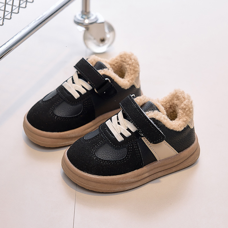 Childrens Shoes FleeceLined Sneakers Boys Double Cotton Shoes Warm 2025 Winter Girls Baby Soft Sole NonSlip Winter 250819