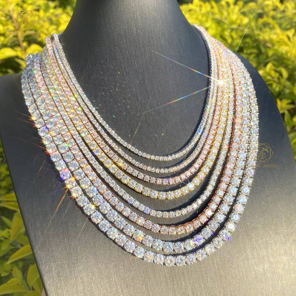Fine Jewelry Iced Out Moissanite Diamond Tennis 925 Silver Sterling Chains 2mm 3mm 4mm 5mm 65mm Moissanite Tennis Chains