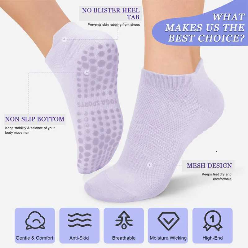 3 Pairs Yoga Socks for Women Breathable Mesh Socks Non Slip Pilates Socks Grip Cotton Low Cut Gym Fitness Sport Short Yoga SocksW251011