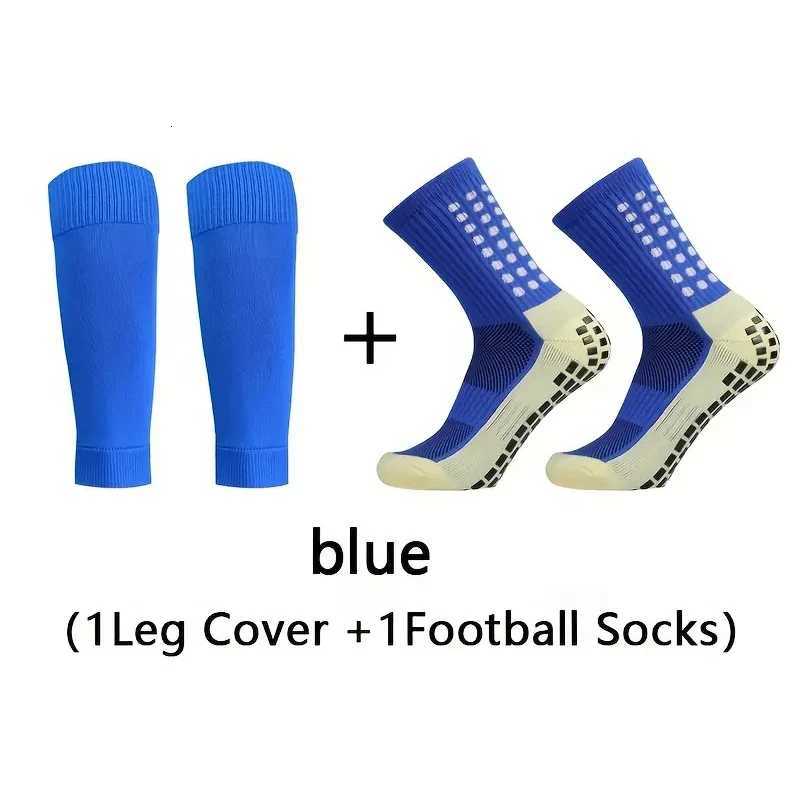 2 Pairs Set Professional Training Breathable Football Socks Men Women Nonslip Silicone Soccer Socks With Leg Cover Sports SetW251011
