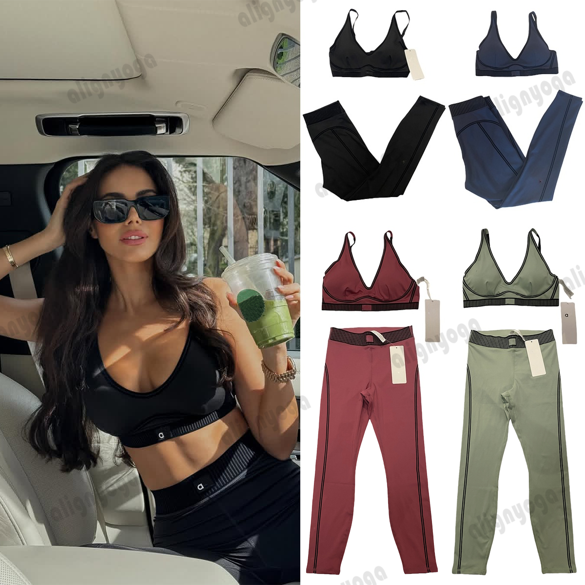 YOGA Women's Quick-drying Sports Bra Fashion Waist Hip bra+legging Tummy Tights Breathable Yoga Fiess Running Set alosetliness Women clothes set