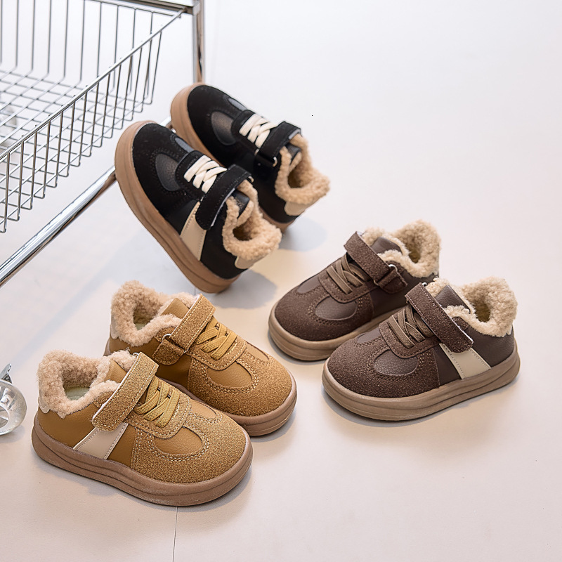 Childrens Shoes FleeceLined Sneakers Boys Double Cotton Shoes Warm 2025 Winter Girls Baby Soft Sole NonSlip Winter 250819