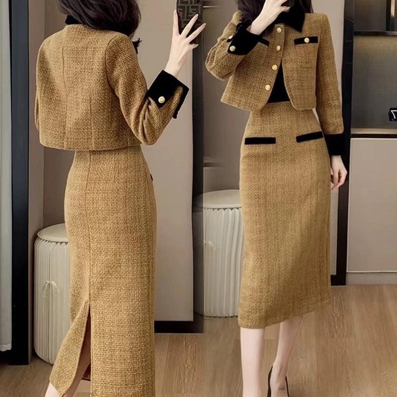 2025 Autumn/Winter New Black Short Wind Jacket Two Piece Set Women's Top Luxury Designer Jacket Autumn/Winter design New Fashionable Set Skirt