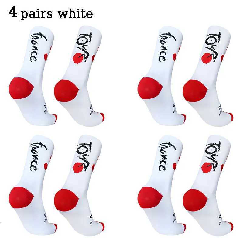 4 pairs of circular French letter cycling socks for men women breathable and sweat absorbing compression sports cycling socksW251011