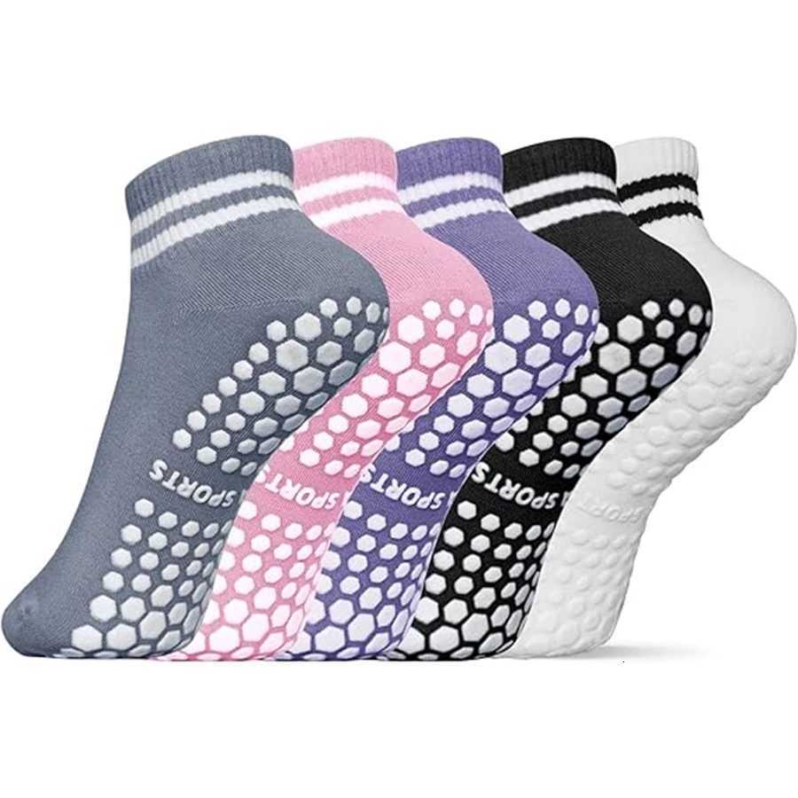 3 Pairs Yoga Socks for Women Double Stripes Non Slip Pilates Grip Socks Anti Slip Sport Socks for Workout Ballet Athletic SocksW251011