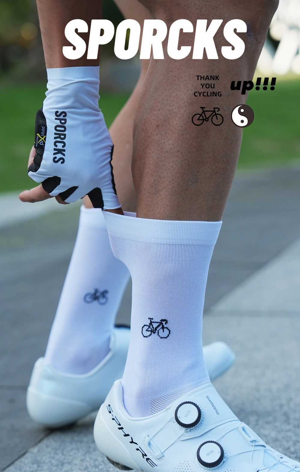 Sporcks Bicycle Pattern Cycling Socks Spring and Summer Mens and Womens Road Cycling Sports Trendy Breathable HighElastic WearResistant MidCalf SocksW