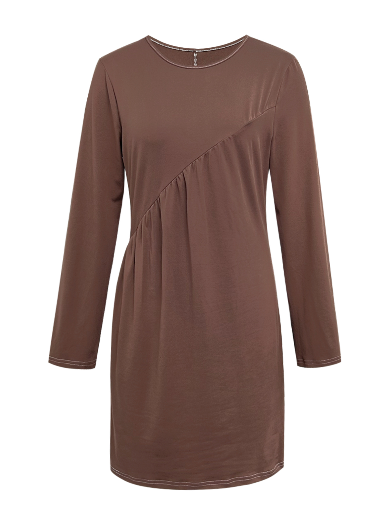 Women's Autumn Winter Solid Color Long - Sleeve Dress - Fashion Versatile Office & Party Dress-CF55083