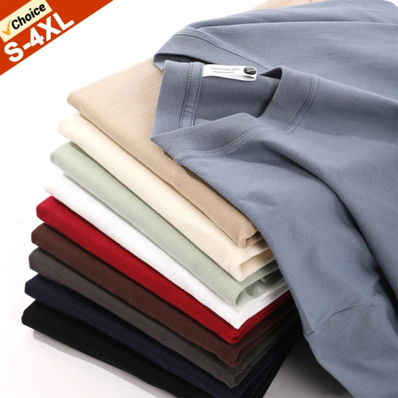 Heavy Weight Long Sleeves TShirts Men Tshirts Male Cotton Plain Top Tees Oversized Pullovers Plus Size Undershirts Man Clothing 250113