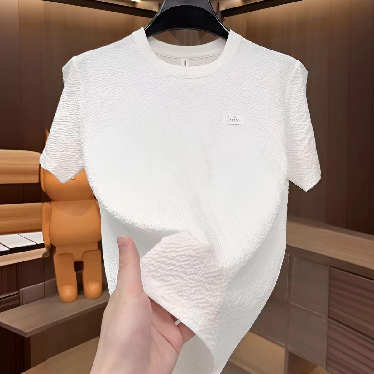 Trendy Designer Hoodie Men's Summer Ice Silk Texture Embroidered Logo Crew Neck Short Sleeve Fashion Versatile Light Luxury T-shirt Designer Shirt For Men