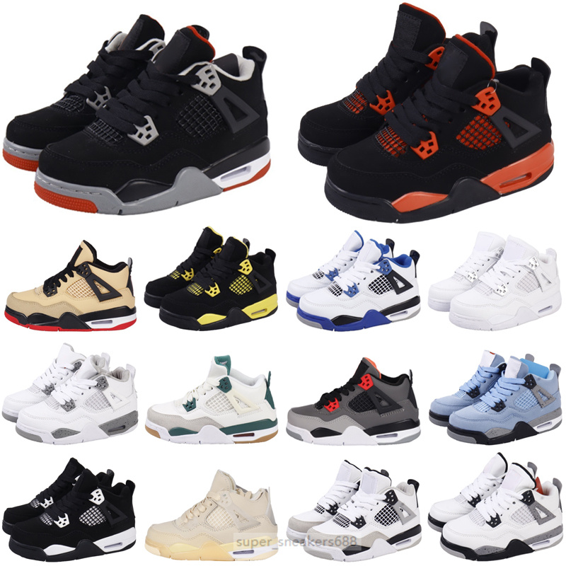 Basketball Kids Shoes High 4S Unc Top Children Fire Red Metallic Reimagined Black Cat 4 Infrared Retro Carmine White Cement Grey Pink Trainers 25-35