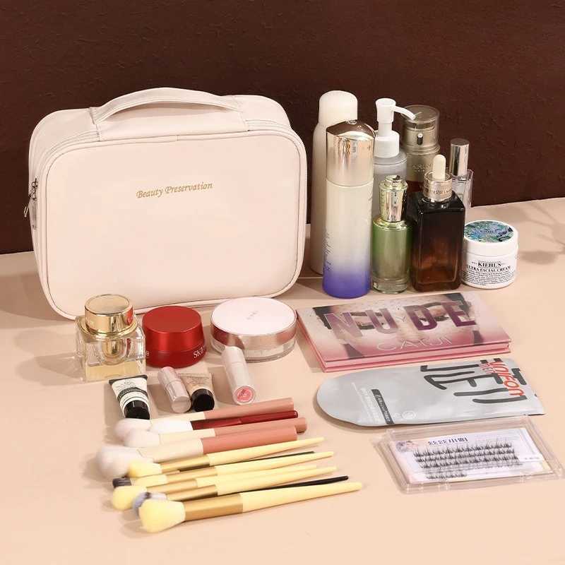 New Portable PU Leather Makeup Bag with Large Capacity and Highend Outdoor Feel Layered and Mtilayer Waterproof Makeup Bag D251011