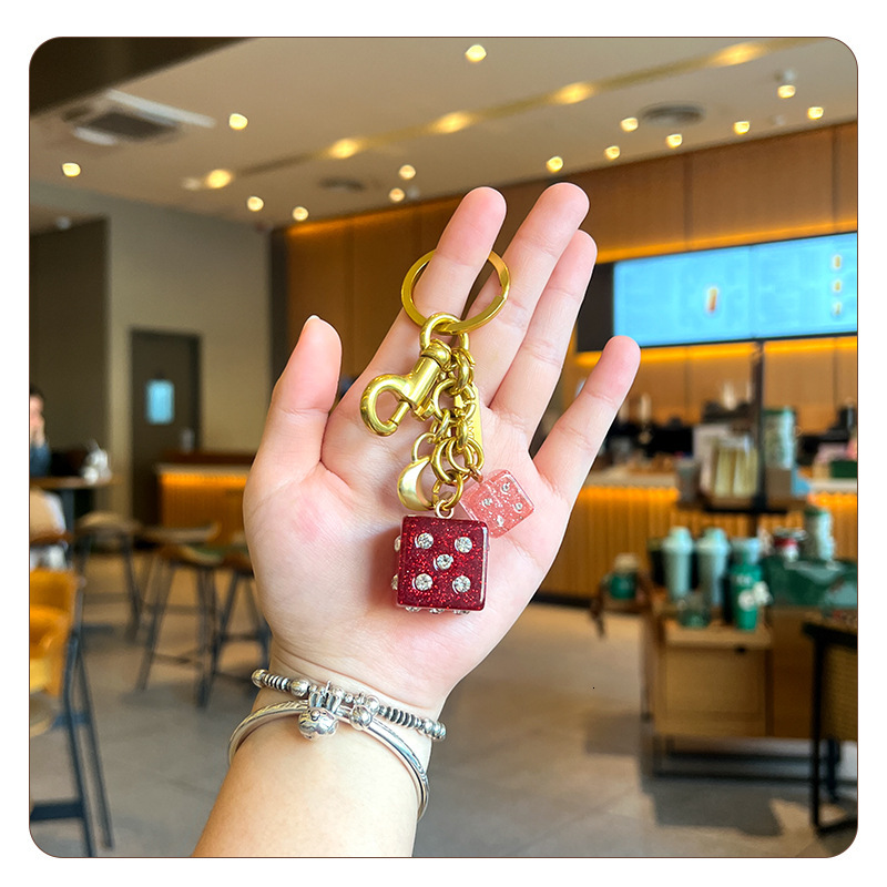 keychain designer c brand twotone dice bag pendant with rhinestones keychain elegant fashionable personality accessory keychain wallet designer