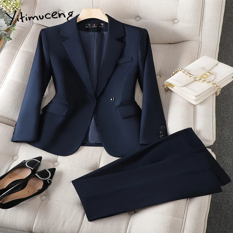Office Wear Womens Jacket Set 2piece Elegant Fashion Casual and Pants Professional 241115