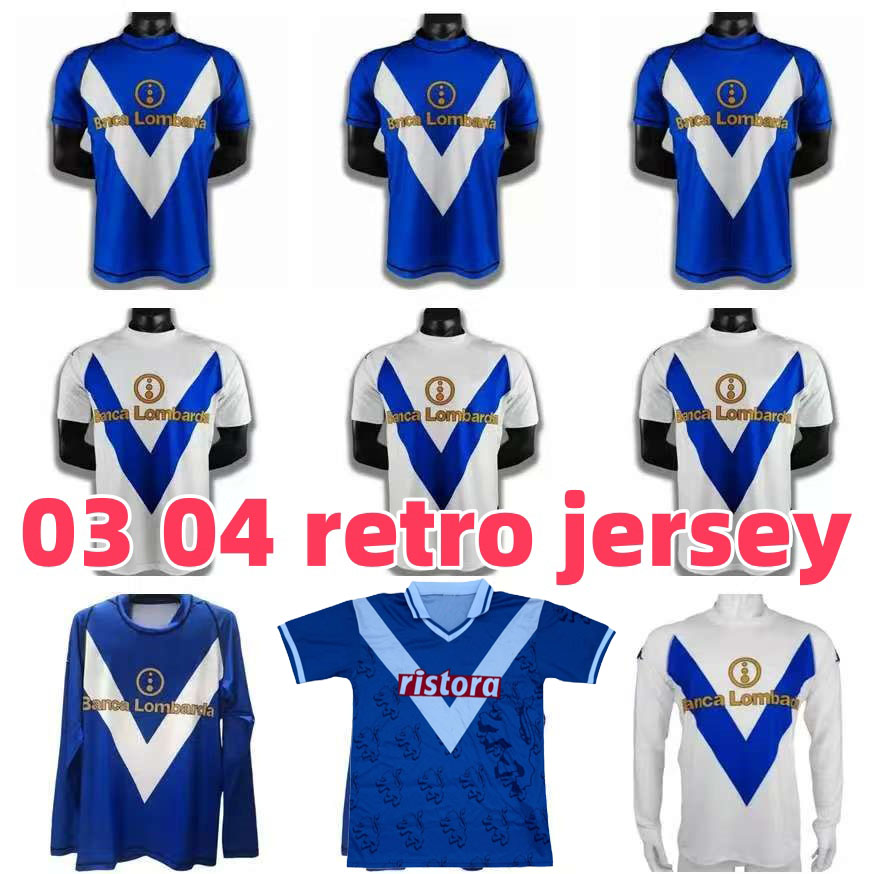 03 04 Brescia Calcio Mens 97 98 Retro Soccer Jerseys DI BIAGIO BAGGIO MARECO Home Blue Away White Vintage Football Shirt Short Sleeve Adult Uniforms