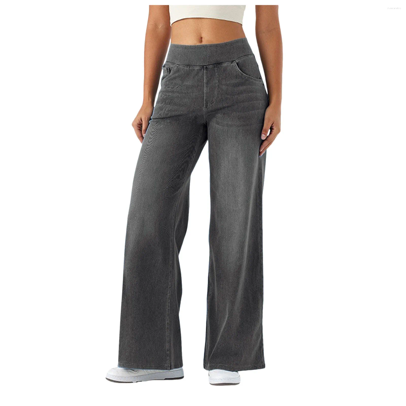 Women's Jeans Womens Baggy High Waist Stretch Wide Leg Loose Fit Palazzo Pants With Pockets Causal Denim Trousers Pantalones Z260313