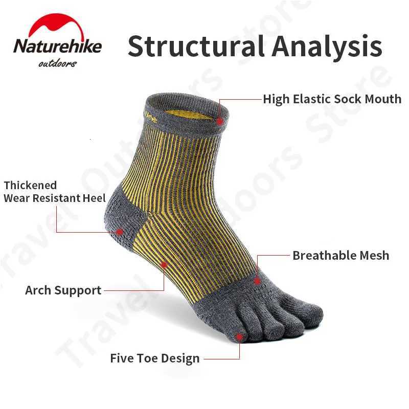 Naturehike Ultralight Five finger Sports socks Long Style Breathable Thickened Warm Wool Fabric Travel Running daily 55gpairW251011