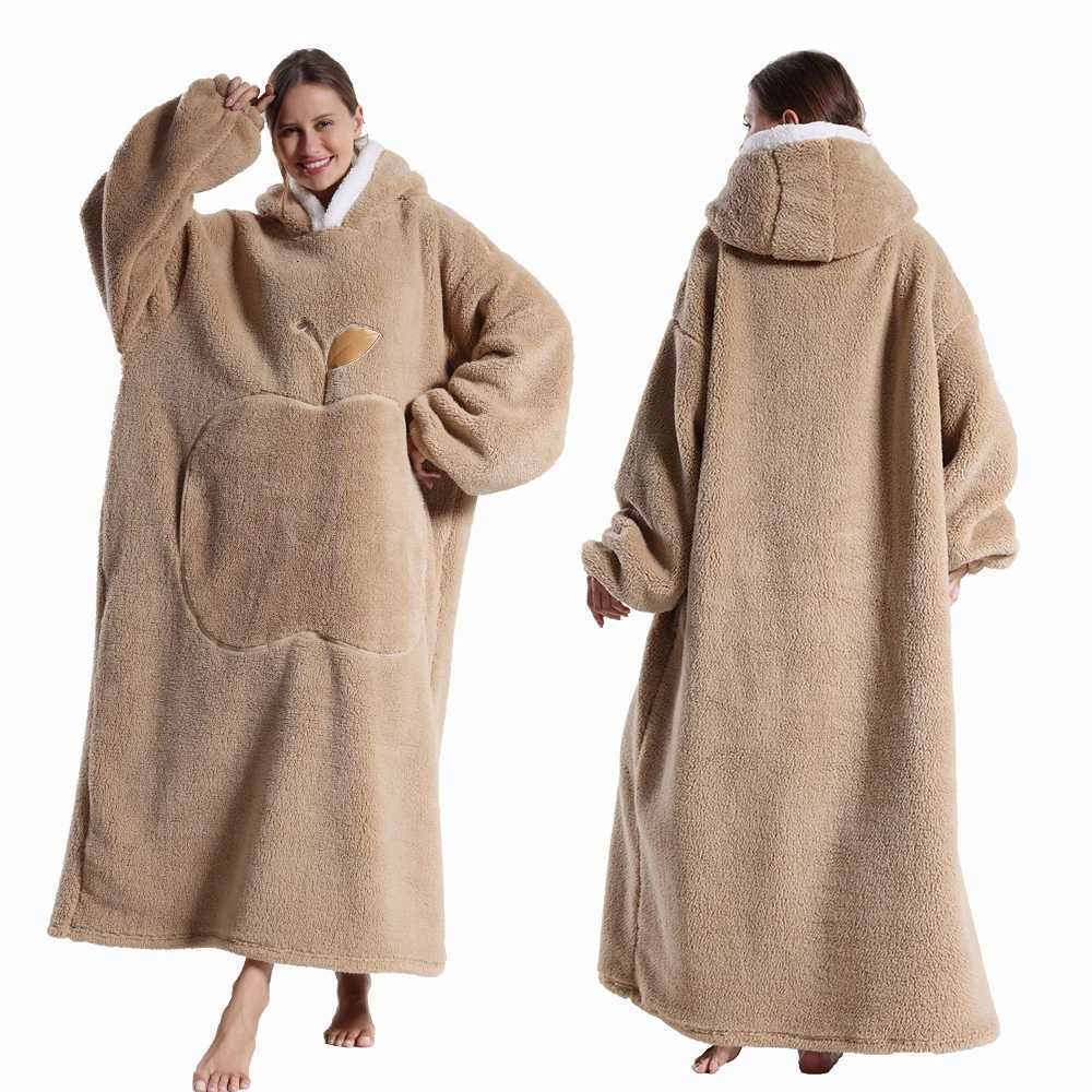 Hooded Flannel Blankets for Women Winter Solid Sofa Wearable Blanket Candy Color Plush Fleece Sweatshirts Adult TV Hoodies 140CM Y251013