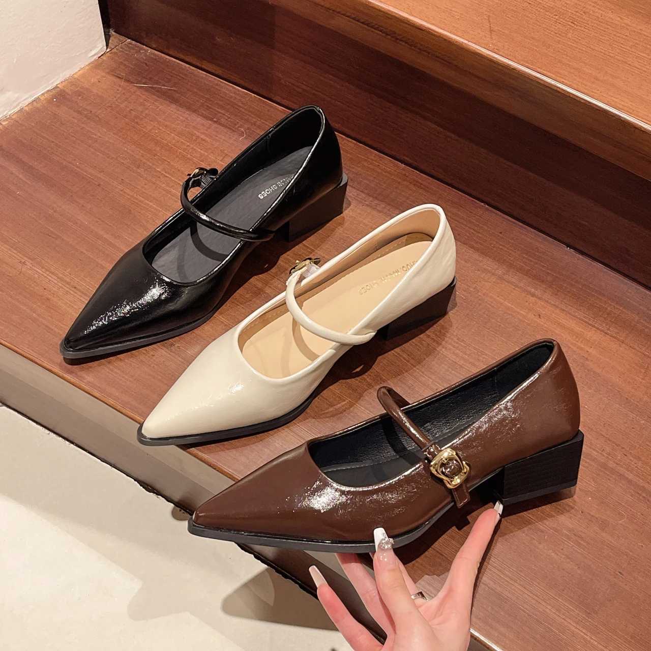 New Retro Style Thick Heel Women Mary Jane Shoes Fashion Shallow Pointed Toe Ladies Comfort Office Pumps Footwear Low Heel ShoesXJ251011