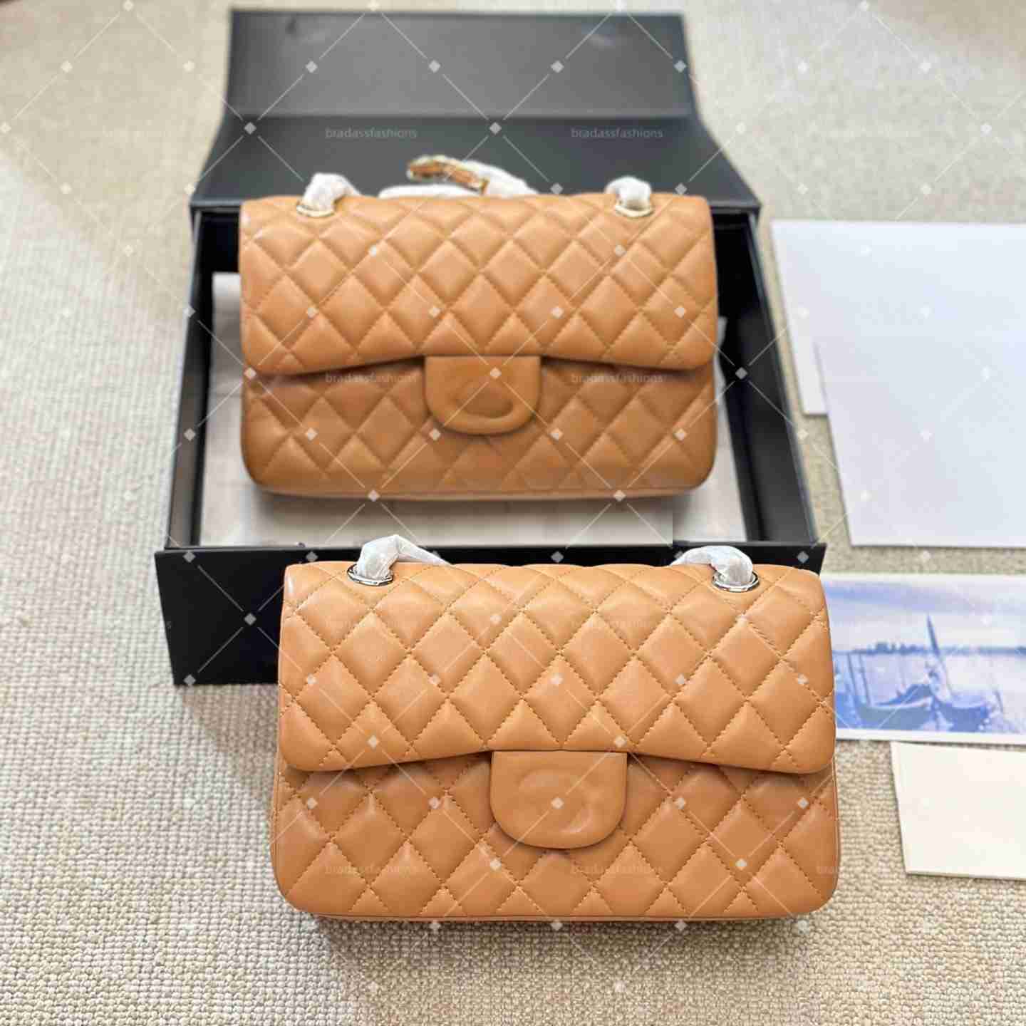 Evening Bags Evening Bags 10A Mirror Quality Designers Classic Medium 25cm Womens Lambskin Caviar Luxury Handbag Real Leather Caramel Purse Shoulder Chain flap11