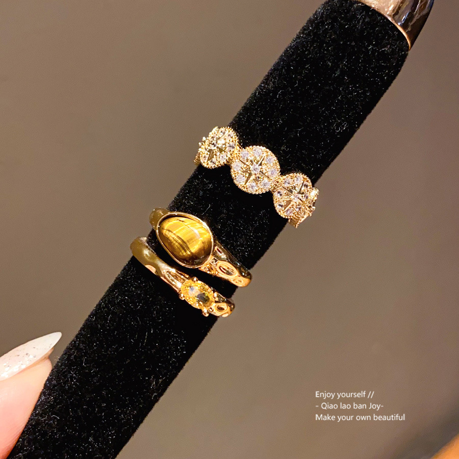 Gold Toned Stackable Ring With - Brown Oval Gemstone Yellow Accent Delicate Daily & Elegant Jewelry Gift For Her Unique And Luxe Accessory