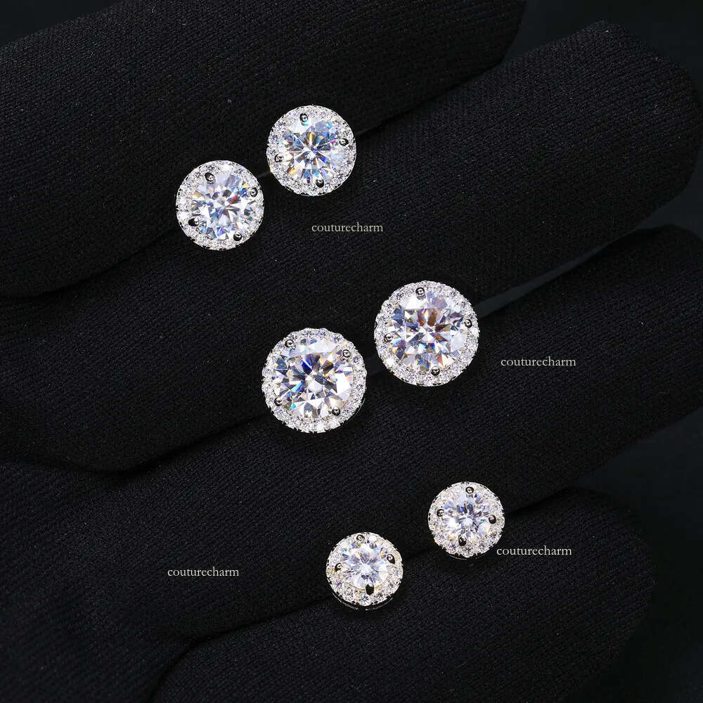 High-end earrings Fine Jewelry Screw Back Women Gold Plated Sterg Sier Iced Out VVS Moissanite Dia Halo Stud Earrings For Men
