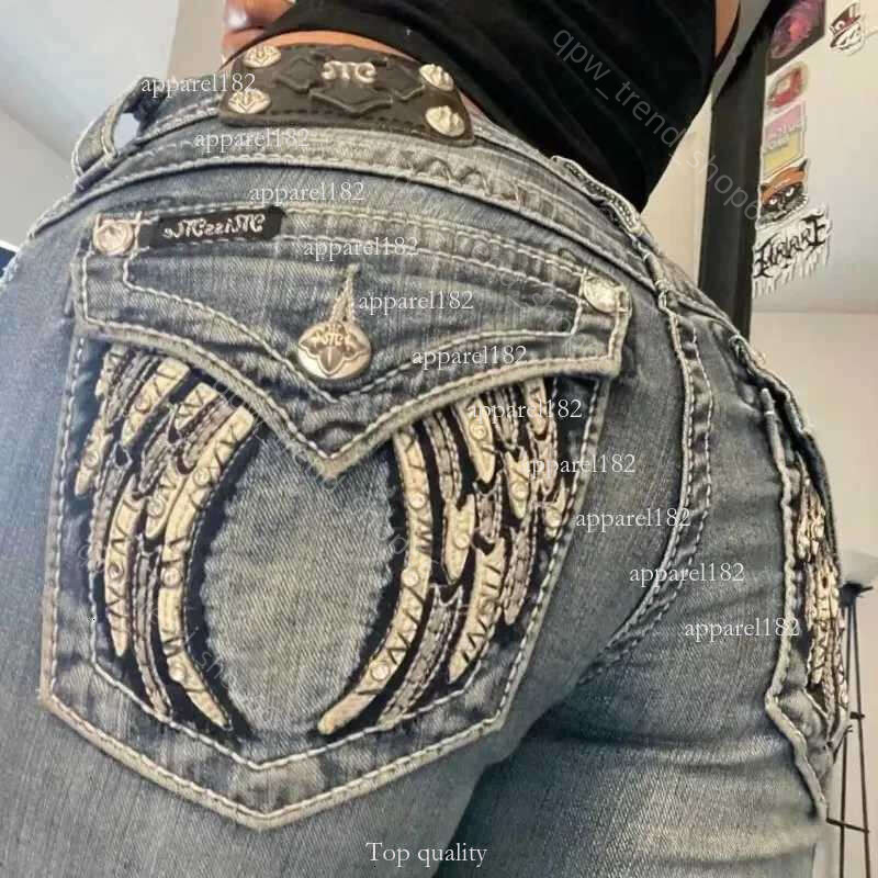 Retro Men's Jeans Miss Me Boots Cut Jeans Womens Y2K New Blue Jeans Embroidered Wing Pocket Hip Hop Harajuku Gothic Wide Pants Strt Wear d5 58 be