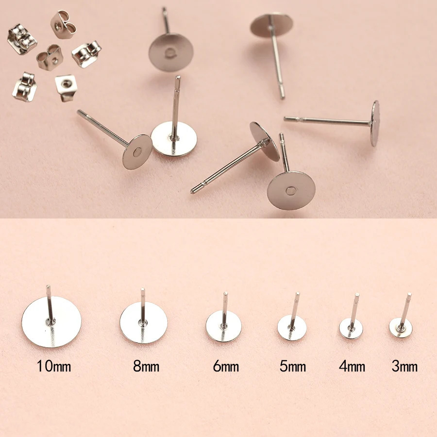 200pcslot Hypoallergenic Stainless Steel Earrings Studs Blank Base Post Ear Pins Findings Back For Diy Jewelry Making Parts 251008
