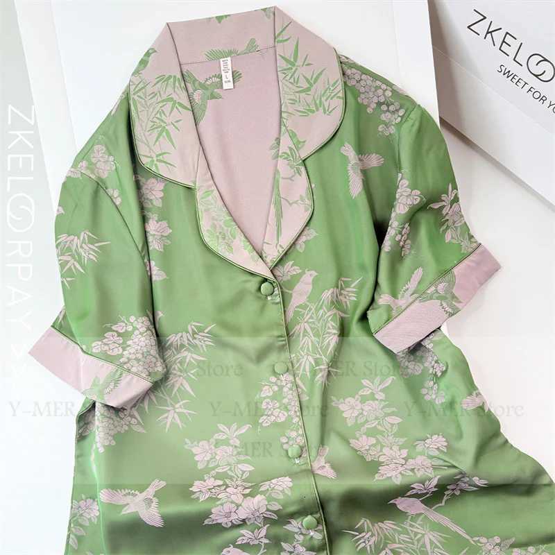 Yellow Jacquard Pyjamas Femme Women Elegant Home Clothes Short Sleeve Pijama Mujer Sexy Lace Trim Sleepwear Nightwear Summer New Y251010