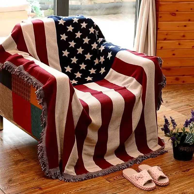 UK USA Flag American Blanket Mat Cover Bedspread Star Sofa Cover Cotton Air Bedding Room Decor Tapestry Throw Rug United States C251011